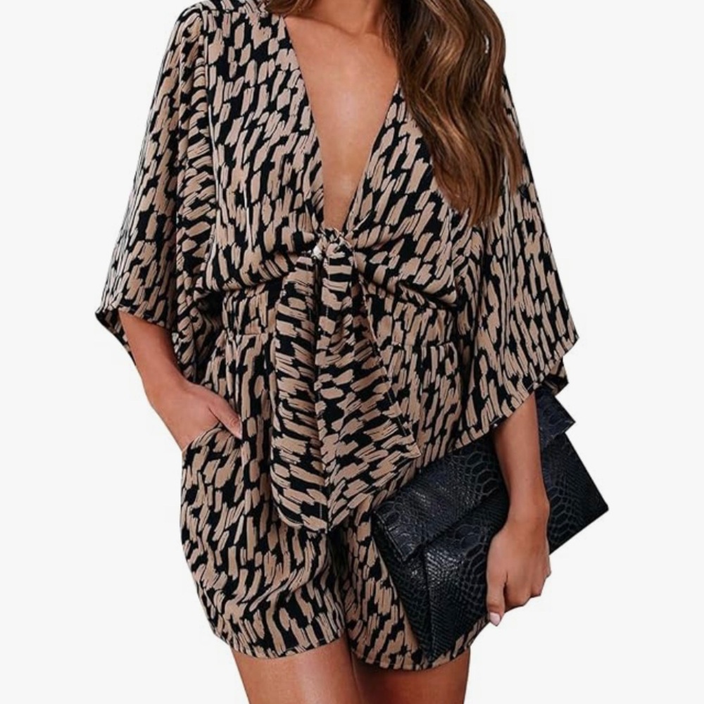 Stylish Black and Tan Patterned Romper